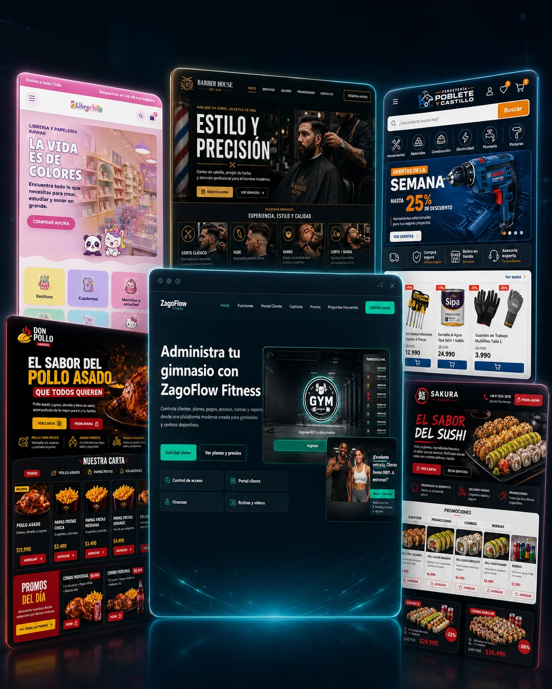 Collage de proyectos digitales desarrollados por ZagoFlow